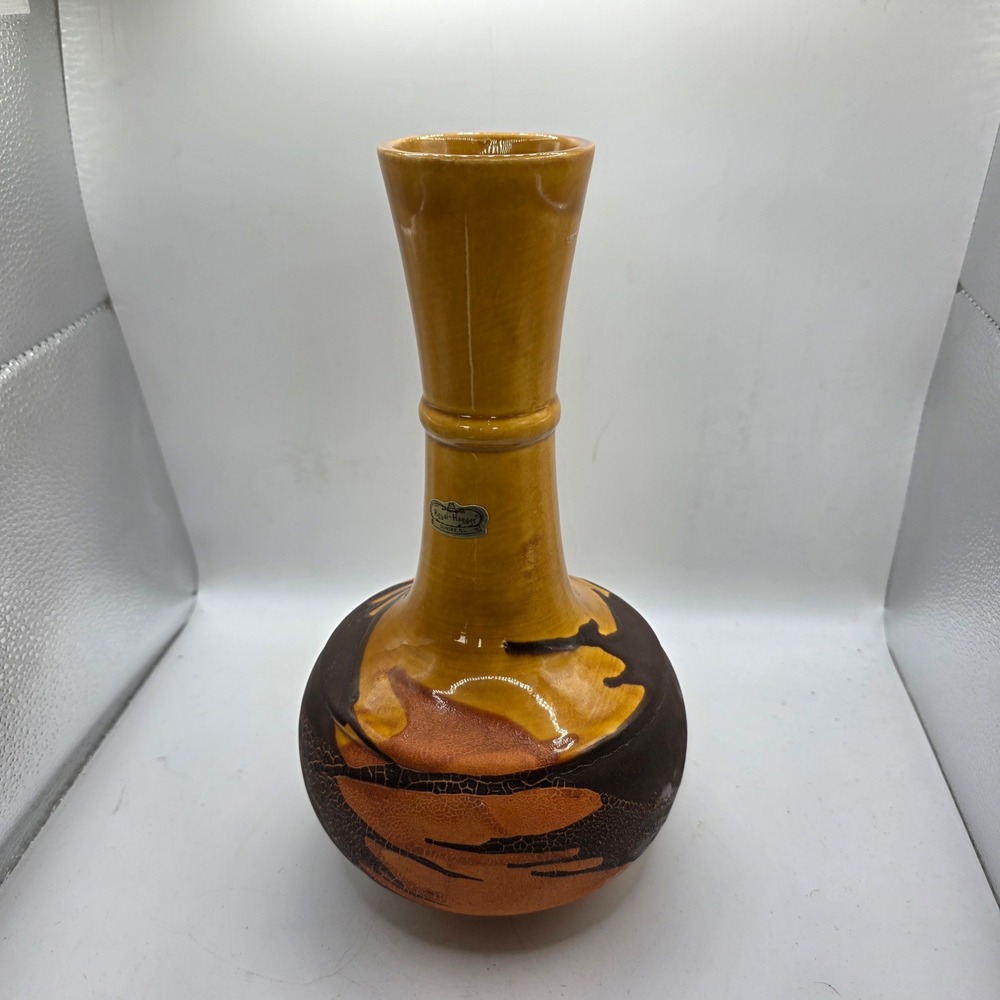 Royal Haeger Mid Century Modern Yellow Brown Drip Glaze Pottery Vase Vintage